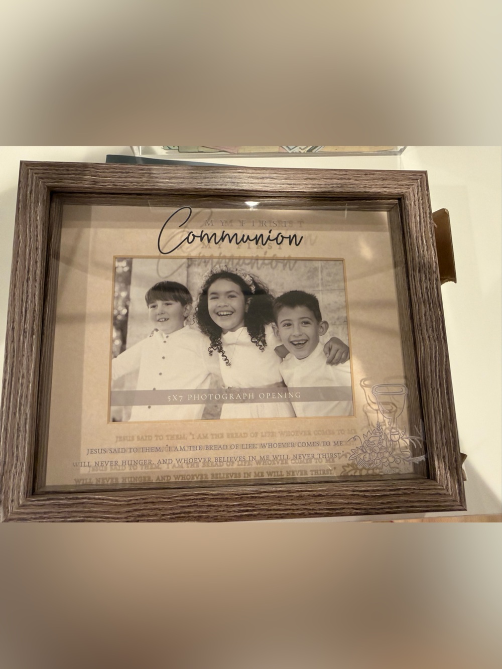 Woodgrain Brown Communion Photo Frame 5x7
